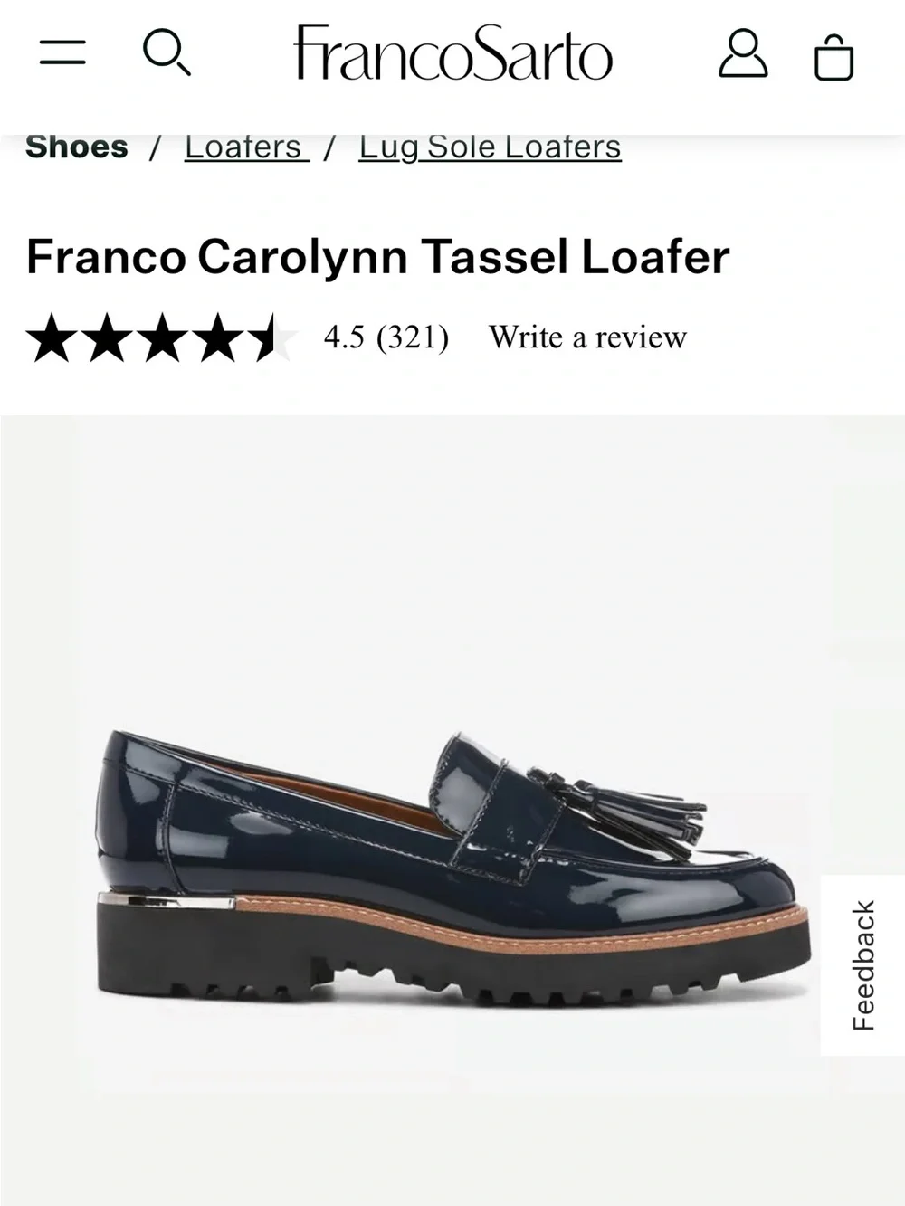 Franco Sarto Patent Tassel Lug Loafer in Navy
